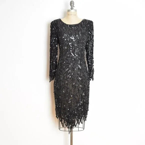 black 80s prom dress Vintage 80s Black Peplum Rose Party Dress